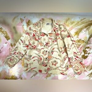Chicos Design embroidered & beaded floral cream jacket 2/L